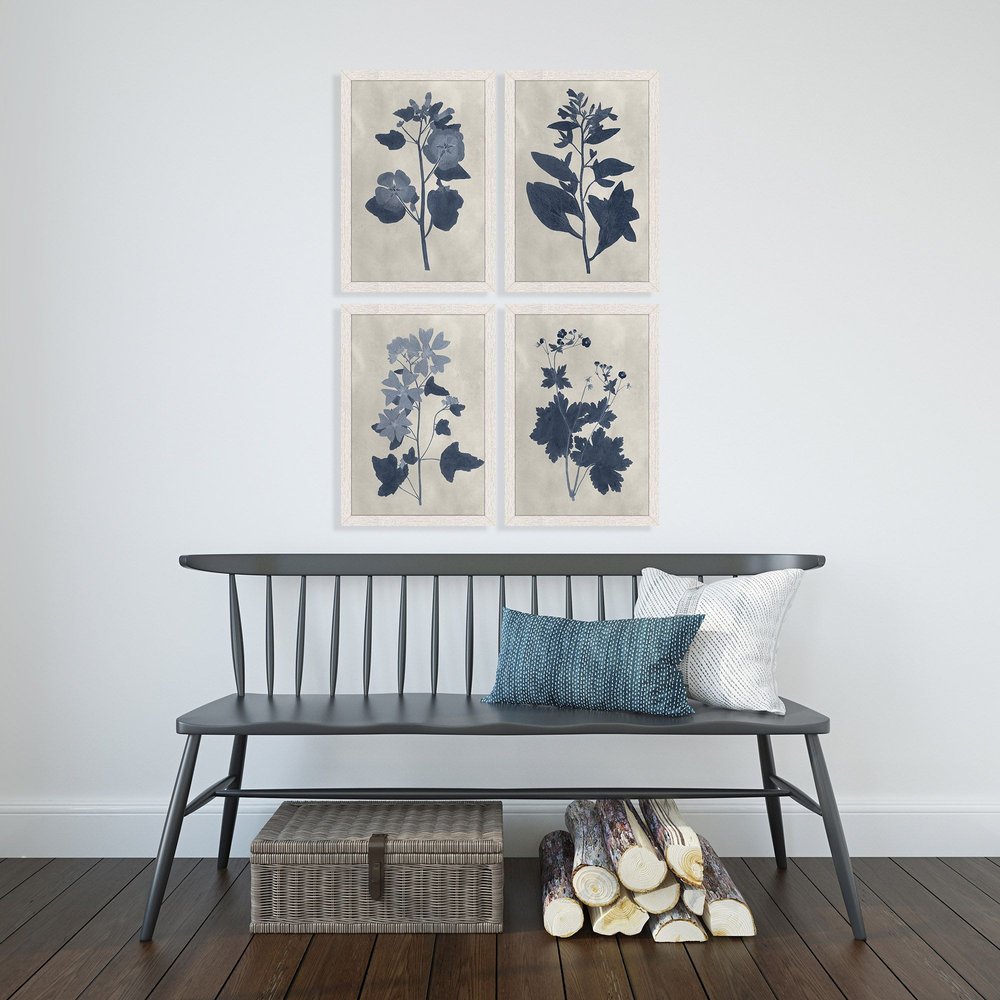 Set Of Four Pressed Flower II Distressed White Framed Wall Art HomeRoots