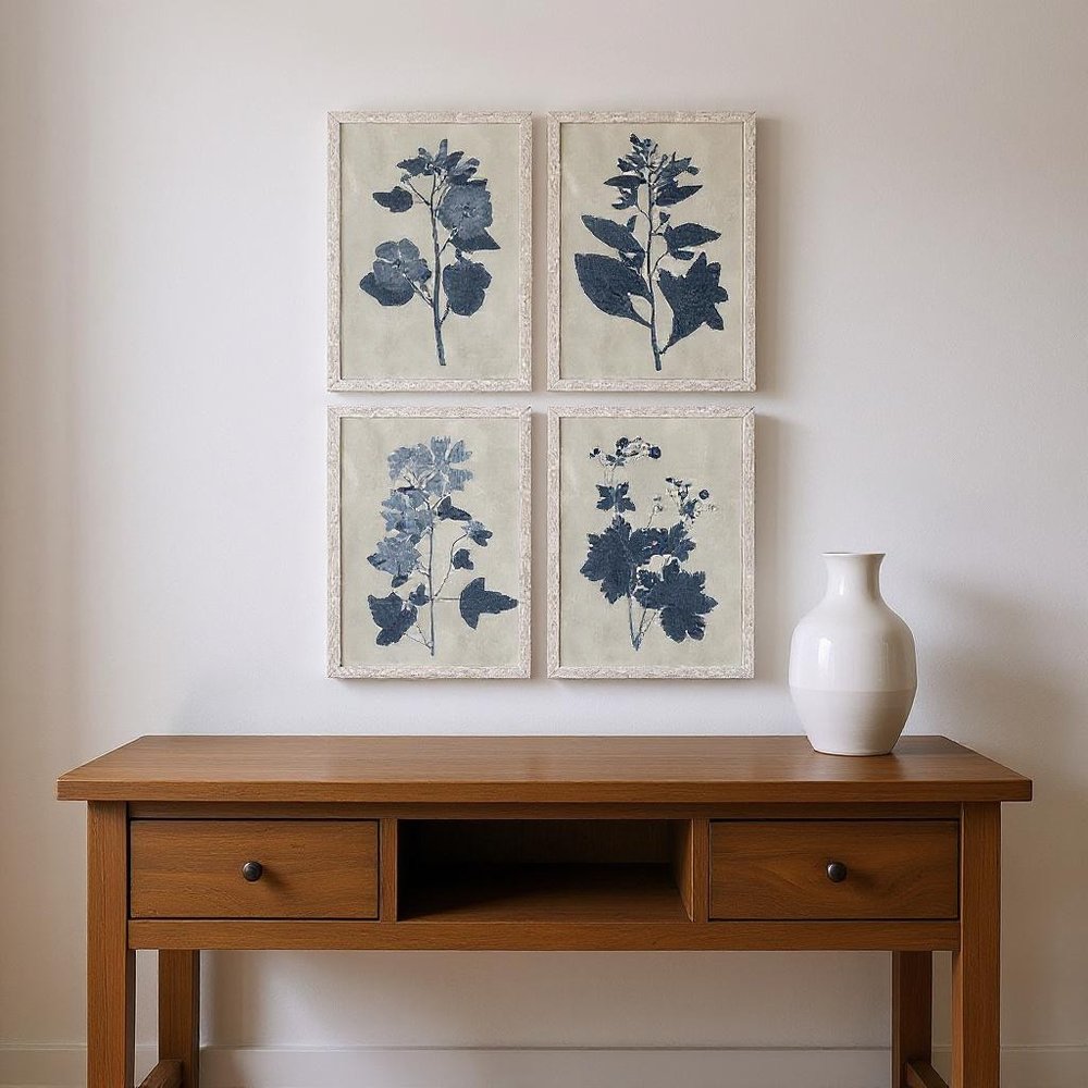 Set Of Four Pressed Flower II Distressed White Framed Wall Art HomeRoots