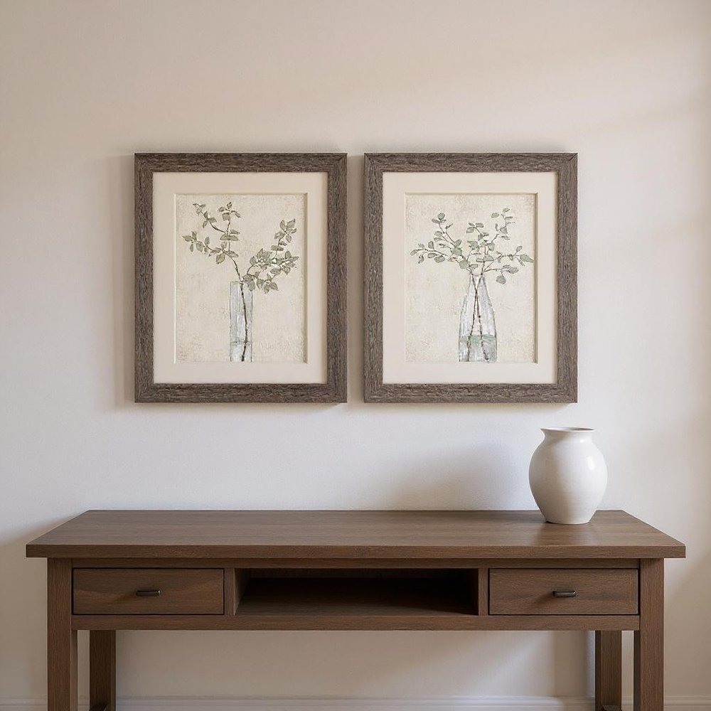 Set Of Two Serenity Leaves Brown Framed Wall Art HomeRoots