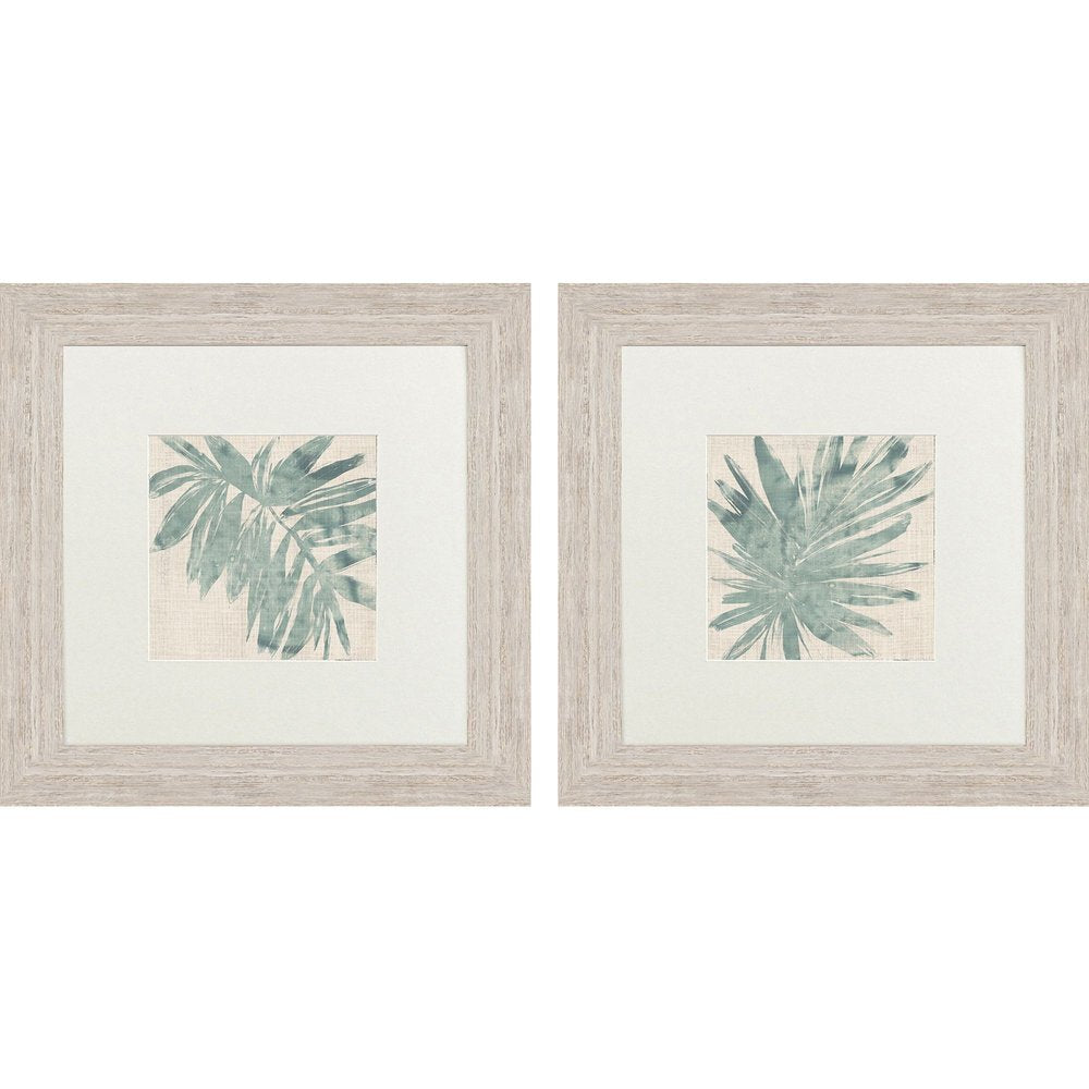 Set Of Two Burlap Ocean Palm I Distressed White Framed Wall Art HomeRoots