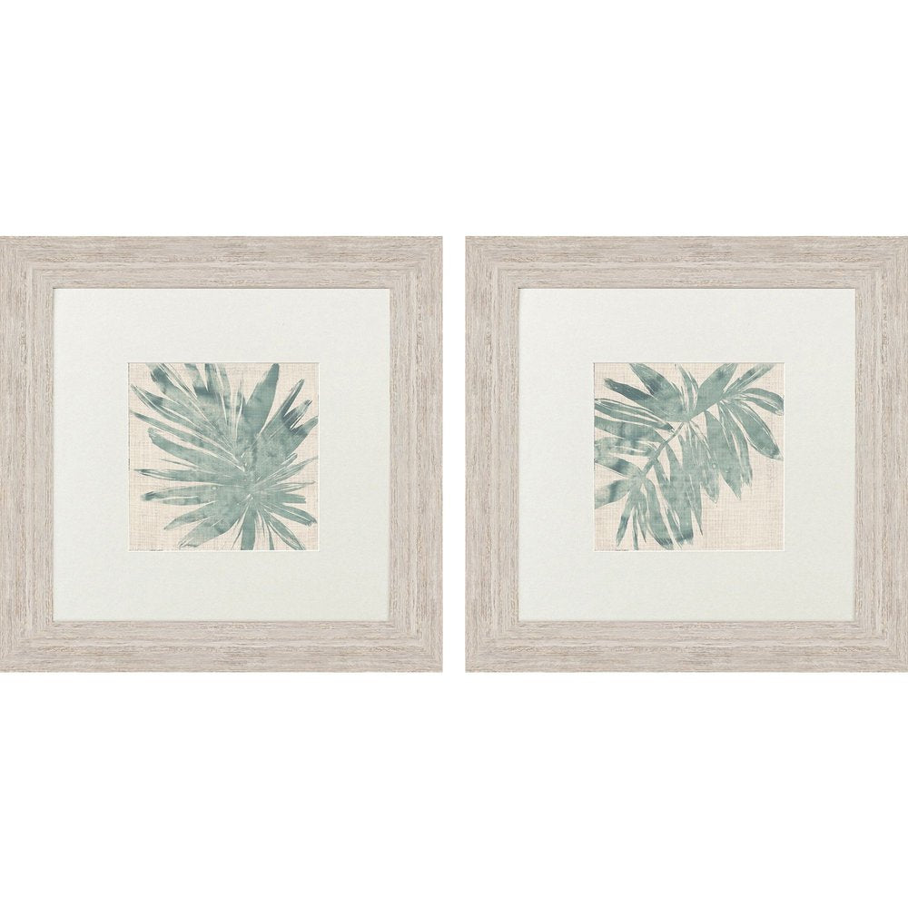 Set Of Two Burlap Ocean Palm I Distressed White Framed Wall Art HomeRoots