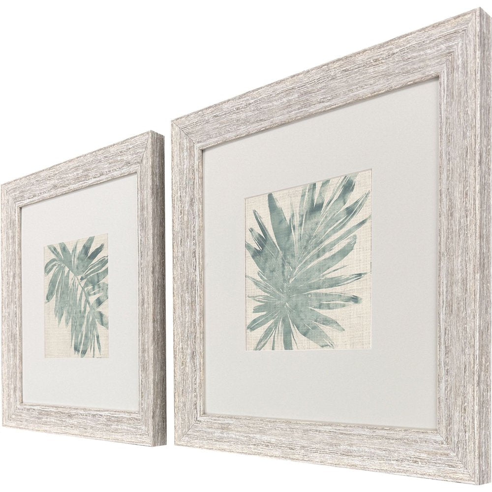 Set Of Two Burlap Ocean Palm I Distressed White Framed Wall Art HomeRoots