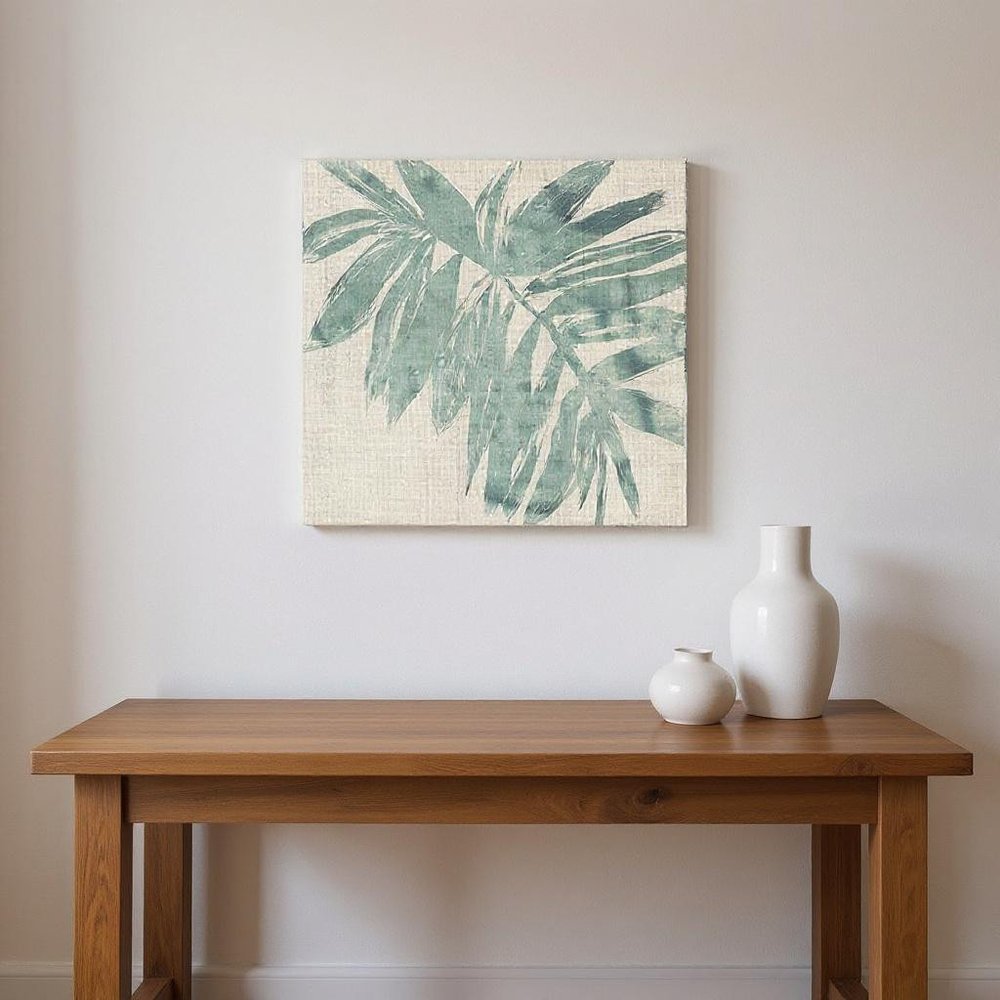 Set Of Two Burlap Ocean Palm I Distressed White Framed Wall Art HomeRoots