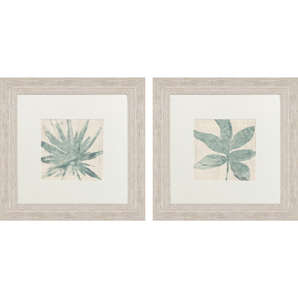 Set Of Two Burlap Ocean Palm II Distressed White Framed Wall Art HomeRoots