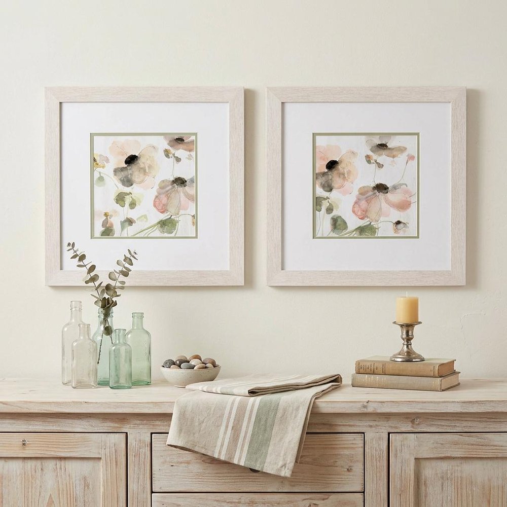 Set Of Two Soft Spring Pop Distressed White Framed Wall Art HomeRoots