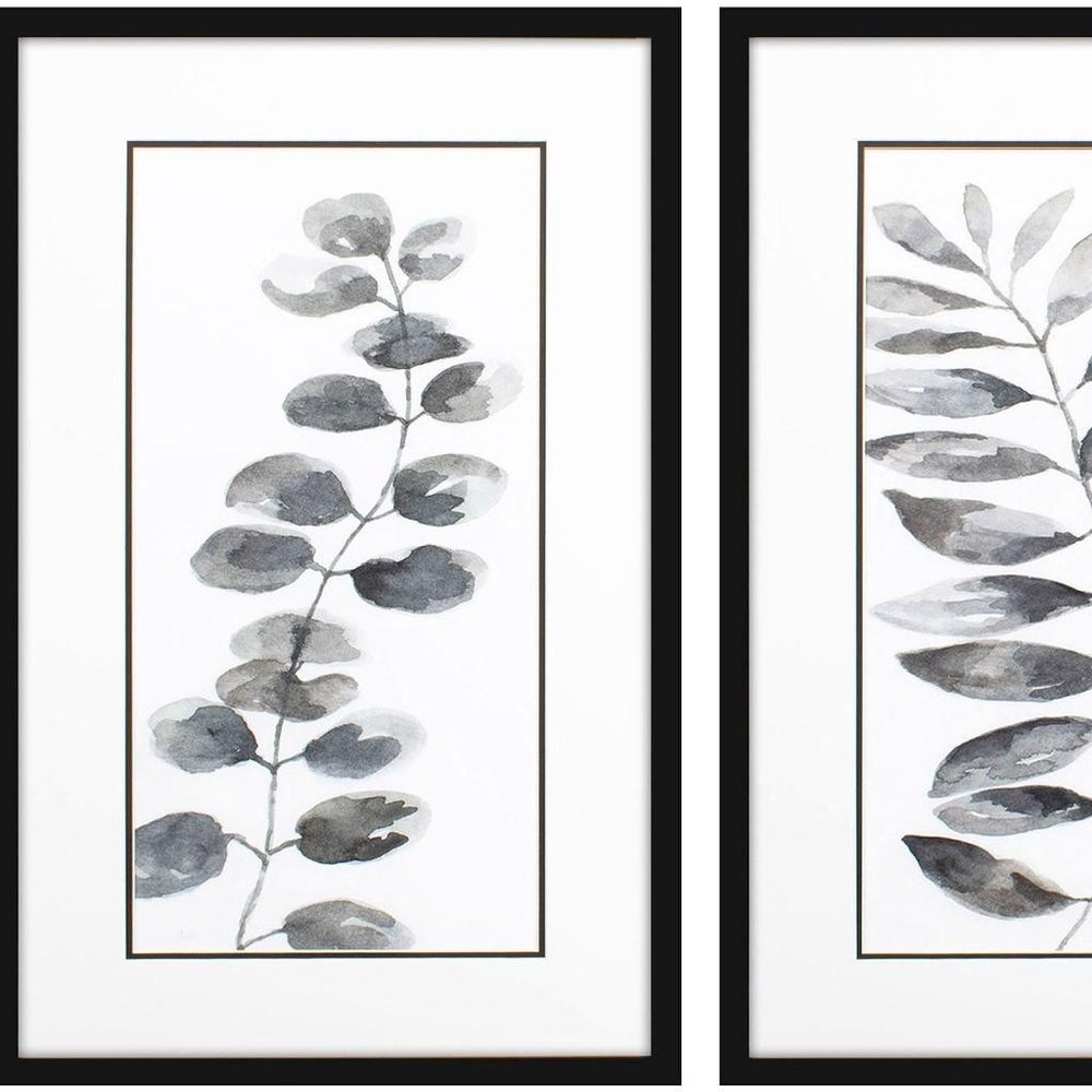 Set Of Two Nature Leaf Black Framed Wall Art