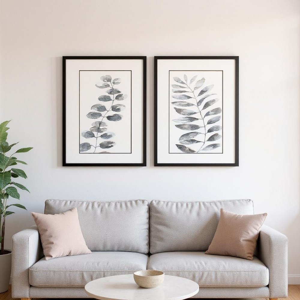Set Of Two Nature Leaf Black Framed Wall Art