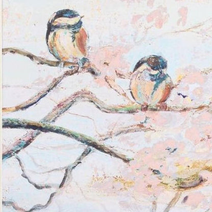 Set Of Two Spring Branch Birds Distressed White Framed Wall Art