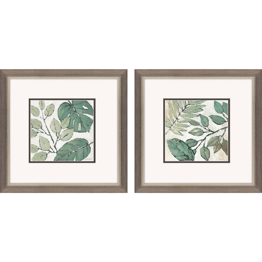 Set Of Two Green Botanical Silver Framed Wall Art