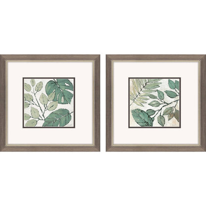 Set Of Two Green Botanical Silver Framed Wall Art