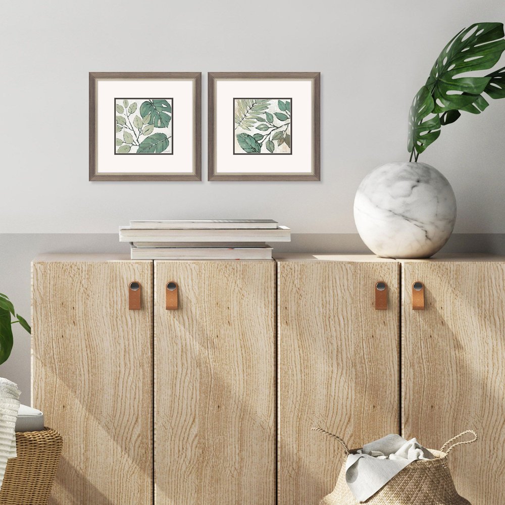 Set Of Two Green Botanical Silver Framed Wall Art HomeRoots