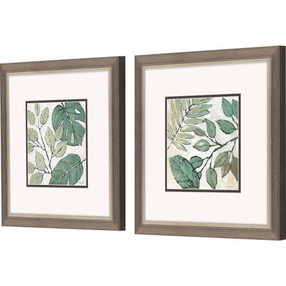 Set Of Two Green Botanical Silver Framed Wall Art
