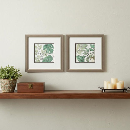 Set Of Two Green Botanical Silver Framed Wall Art