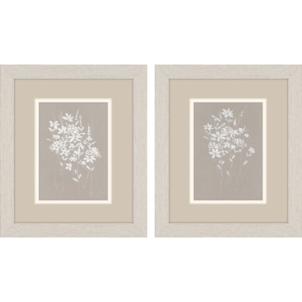 Set Of Two Delicate Botanicals Distressed White Framed Wall Art