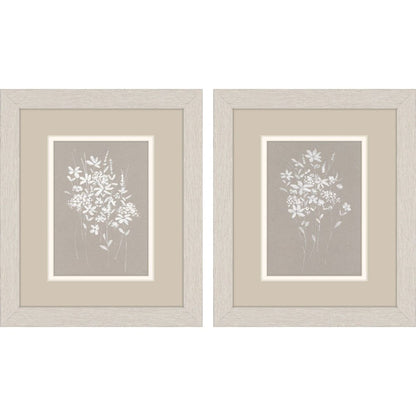 Set Of Two Delicate Botanicals Distressed White Framed Wall Art