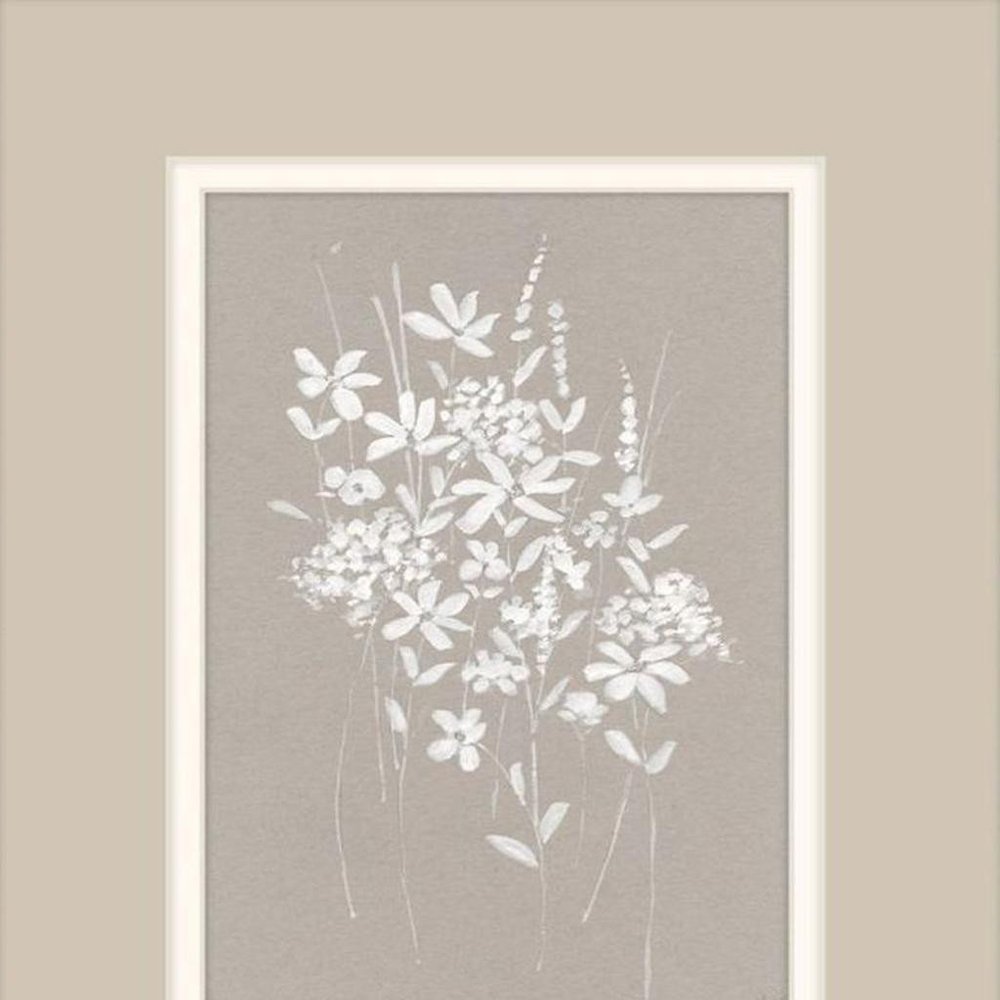 Set Of Two Delicate Botanicals Distressed White Framed Wall Art