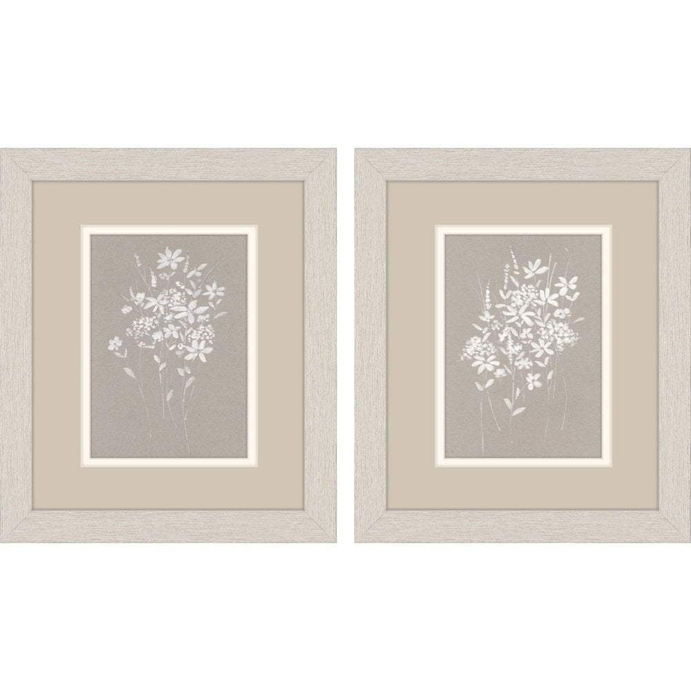 Set Of Two Delicate Botanicals Distressed White Framed Wall Art