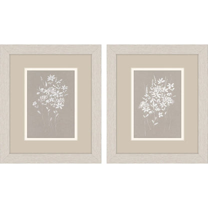 Set Of Two Delicate Botanicals Distressed White Framed Wall Art