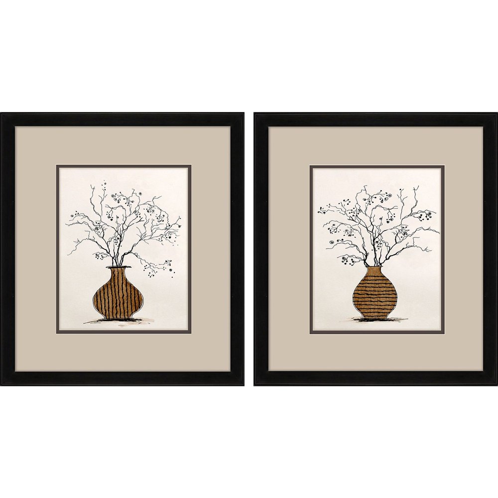 Set Of Two Branches in Urn Black Framed Wall Art