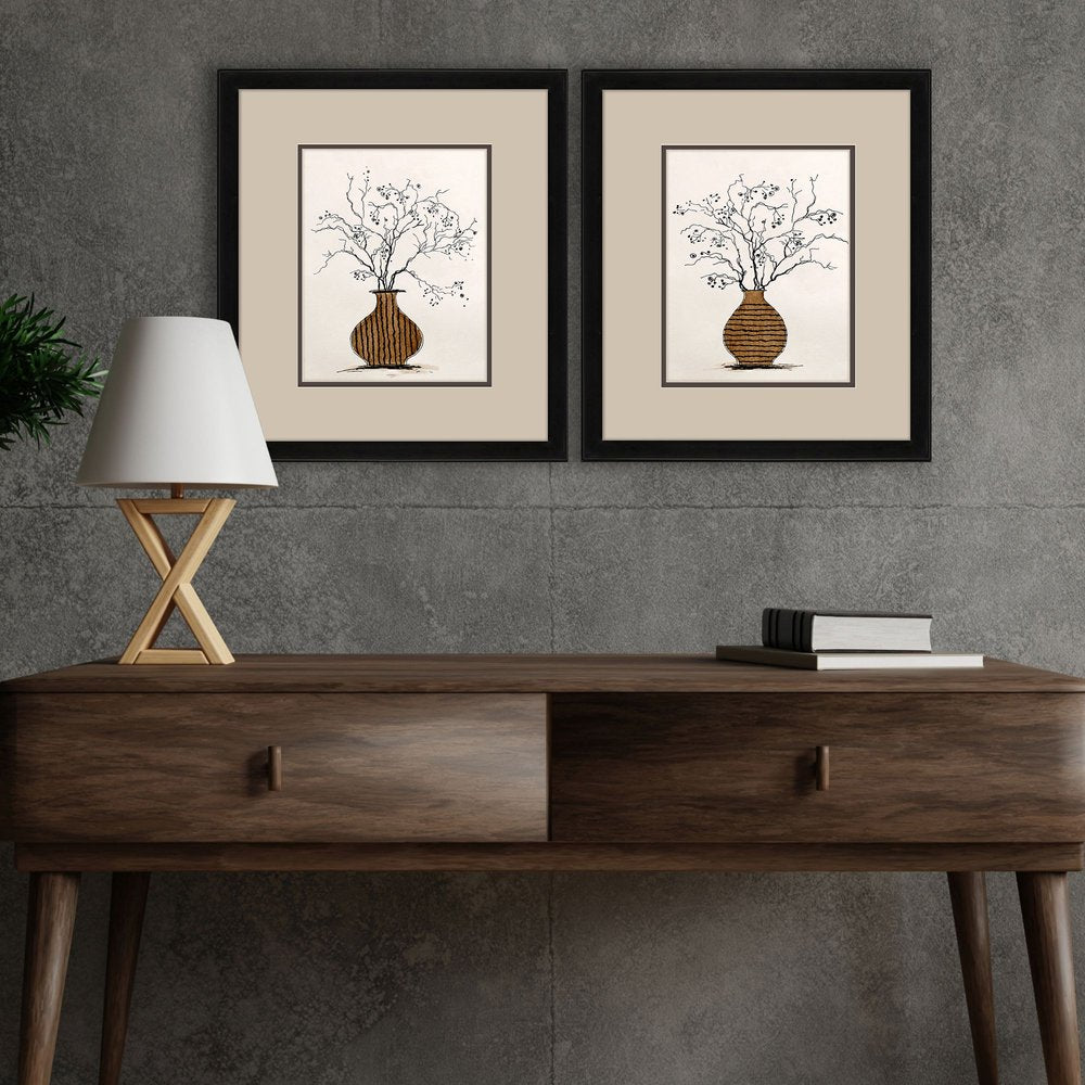 Set Of Two Branches in Urn Black Framed Wall Art