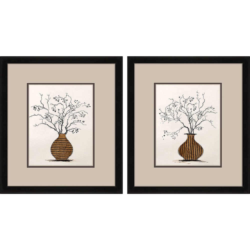 Set Of Two Branches in Urn Black Framed Wall Art