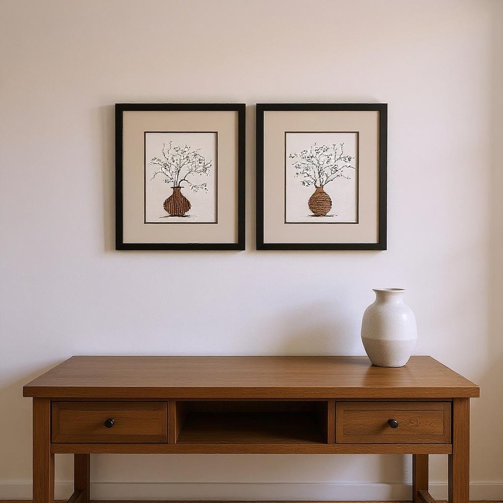 Set Of Two Branches in Urn Black Framed Wall Art