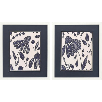 Set Of Two Denim Floral White Framed Wall Art