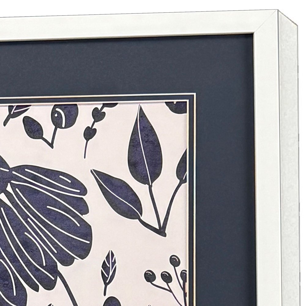 Set Of Two Denim Floral White Framed Wall Art