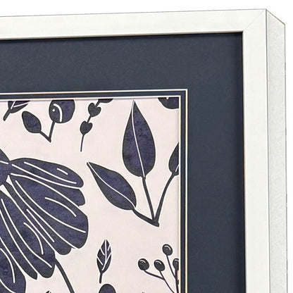 Set Of Two Denim Floral White Framed Wall Art