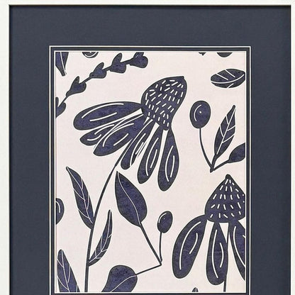 Set Of Two Denim Floral White Framed Wall Art