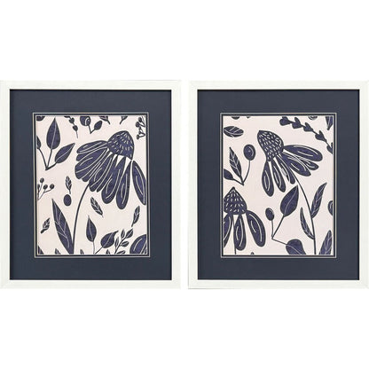 Set Of Two Denim Floral White Framed Wall Art