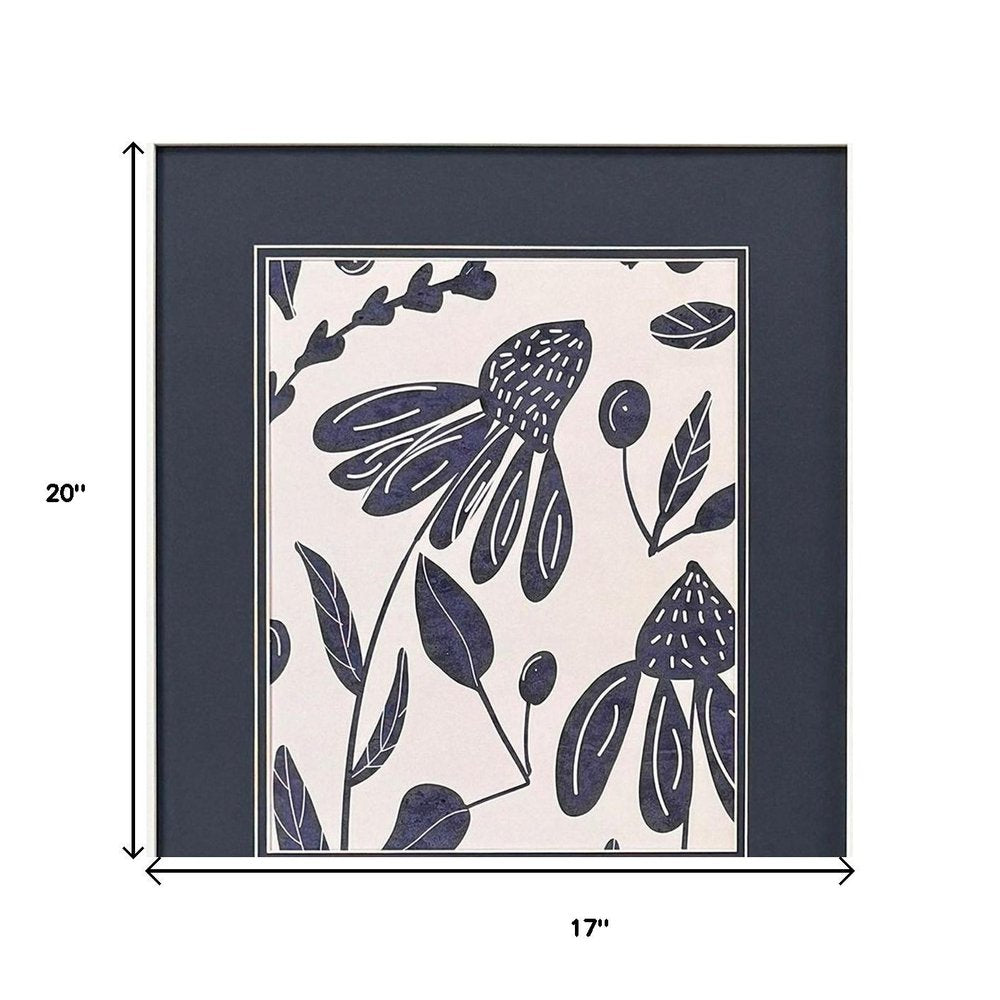 Set Of Two Denim Floral White Framed Wall Art