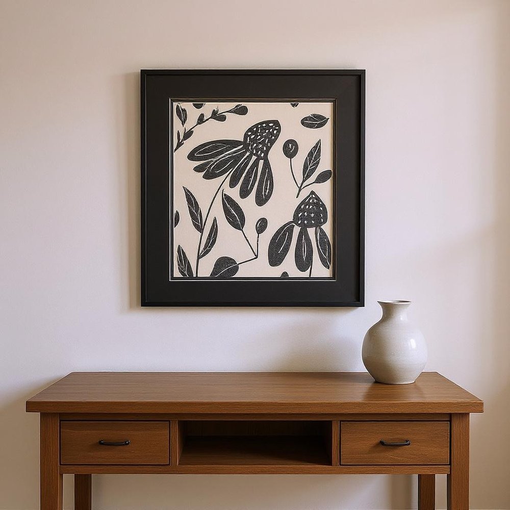 Set Of Two Denim Floral White Framed Wall Art