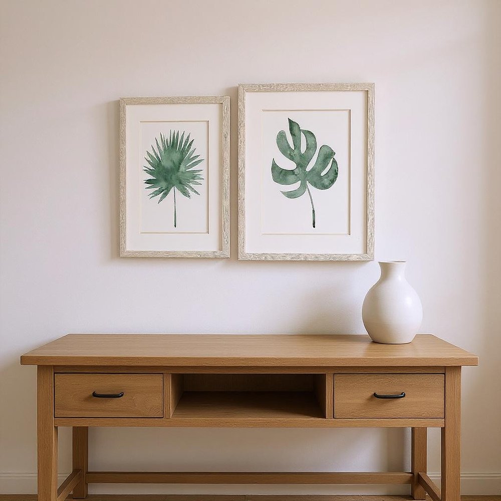 Set Of Two Plant Press Distressed White Framed Wall Art