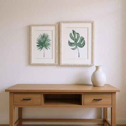 Set Of Two Plant Press Distressed White Framed Wall Art