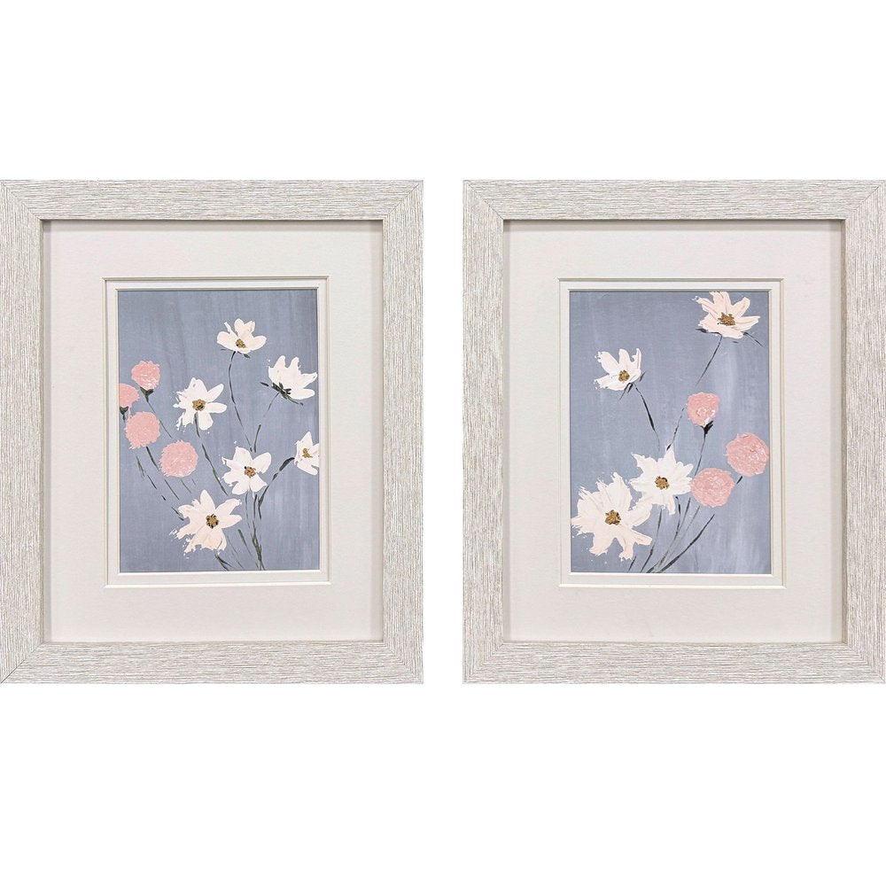 Set Of Two Garden Party Distressed White Framed Wall Art
