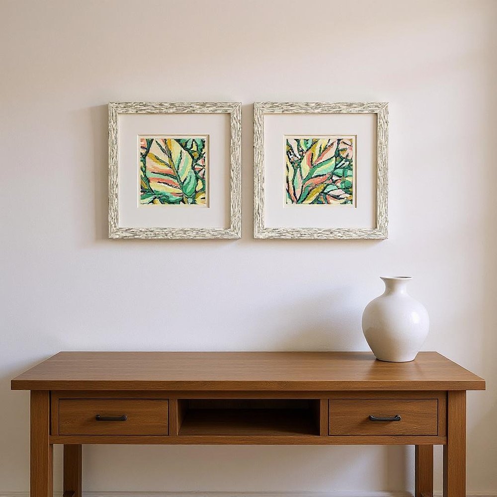 Set Of Two Candy Tropicals II Distressed White Framed Wall Art