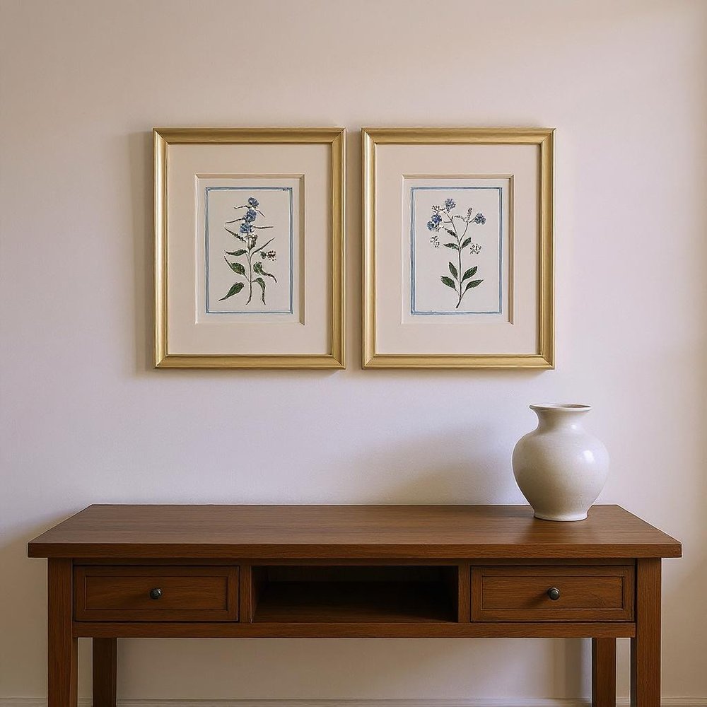 Set Of Two Shabby Chic Botanical Gold Framed Wall Art