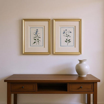Set Of Two Shabby Chic Botanical Gold Framed Wall Art