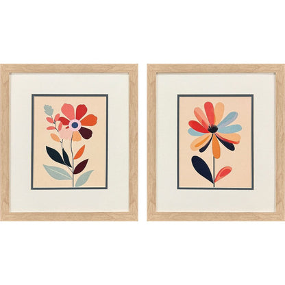 Set Of Two Colorful Flowers Brown Framed Wall Art