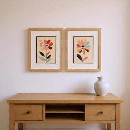 Set Of Two Colorful Flowers Brown Framed Wall Art