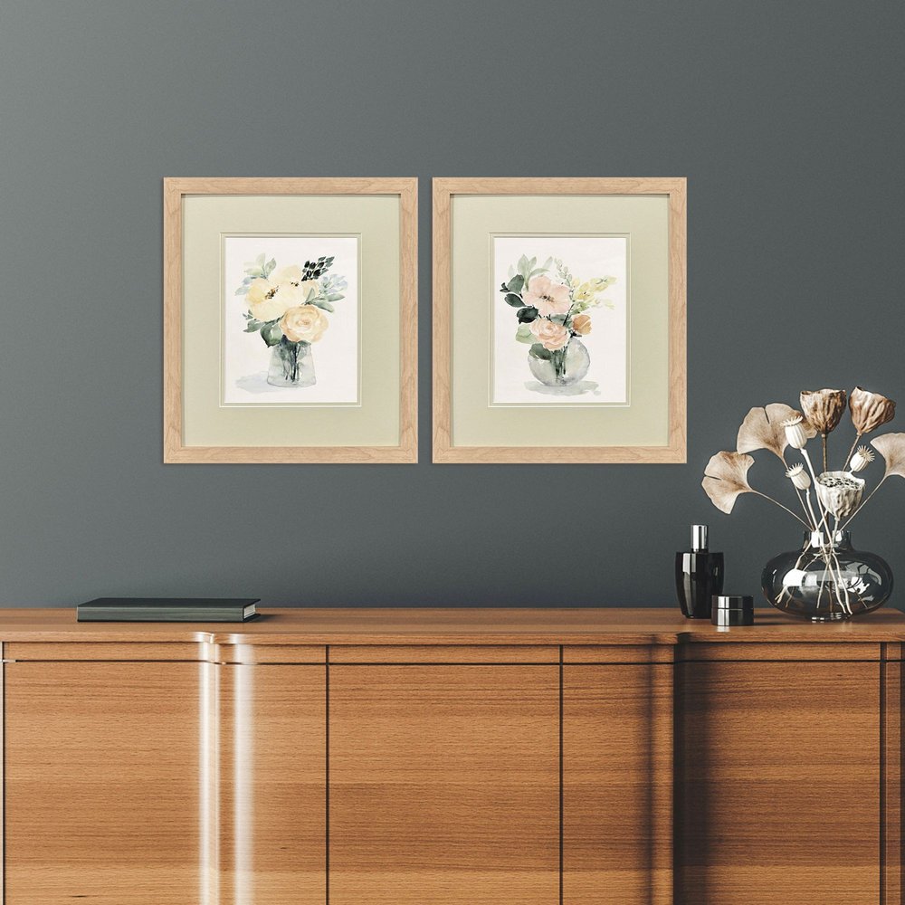 Set Of Two Creamy Blooms Brown Framed Wall Art