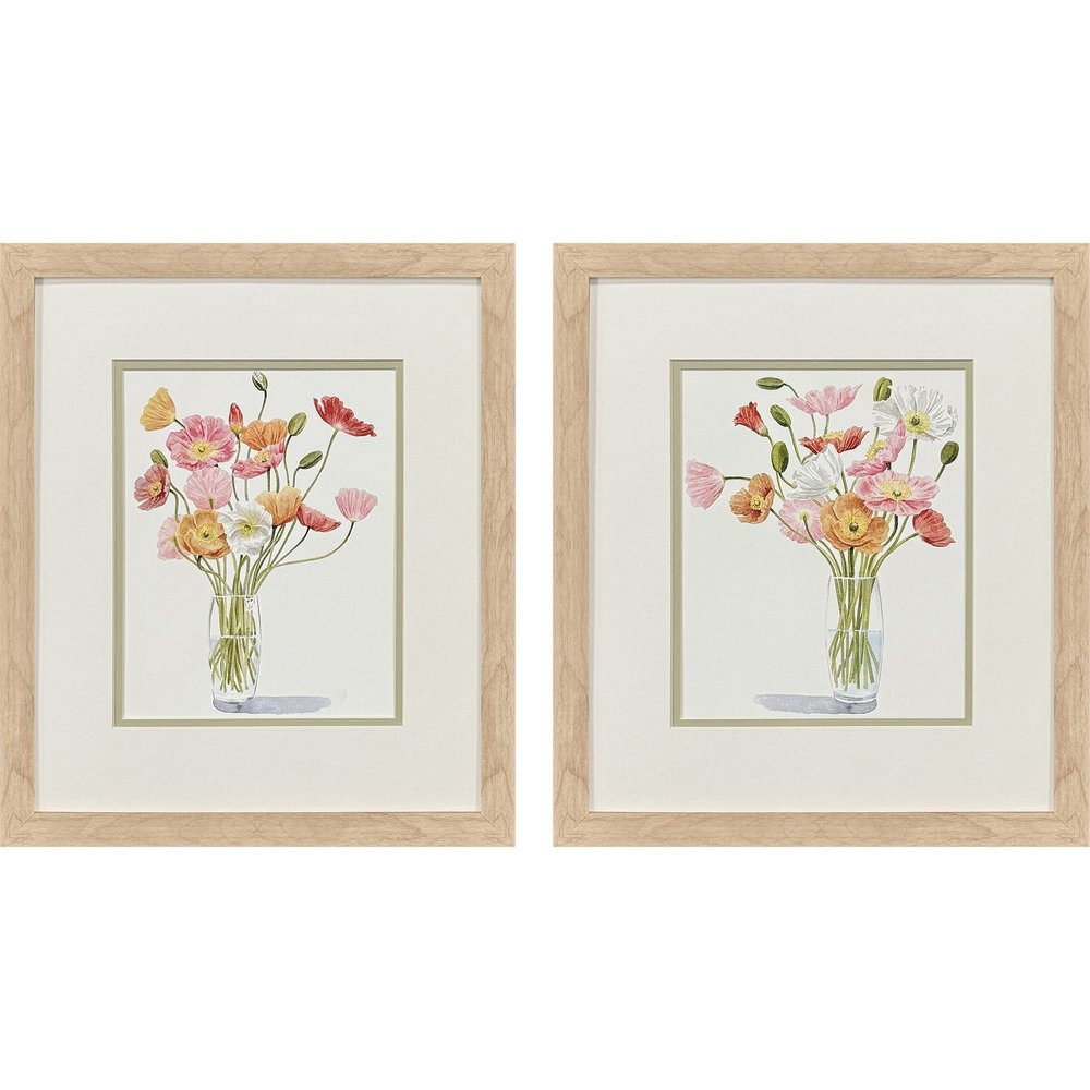 Set Of Two Wiry Poppies Brown Framed Wall Art
