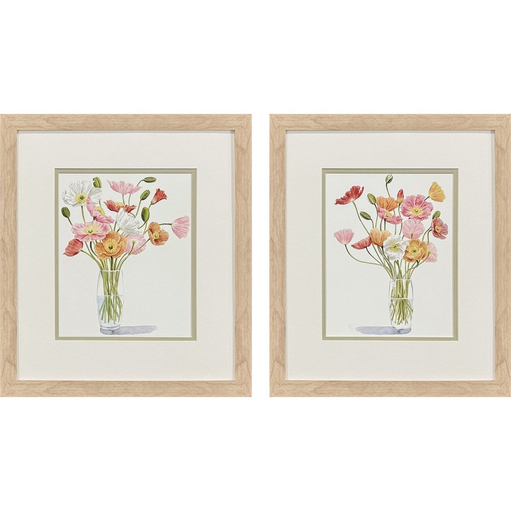 Set Of Two Wiry Poppies Brown Framed Wall Art