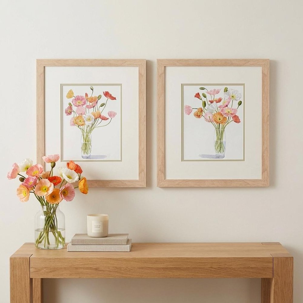 Set Of Two Wiry Poppies Brown Framed Wall Art