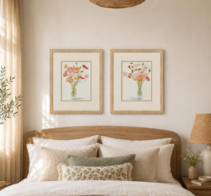 Set Of Two Wiry Poppies Brown Framed Wall Art