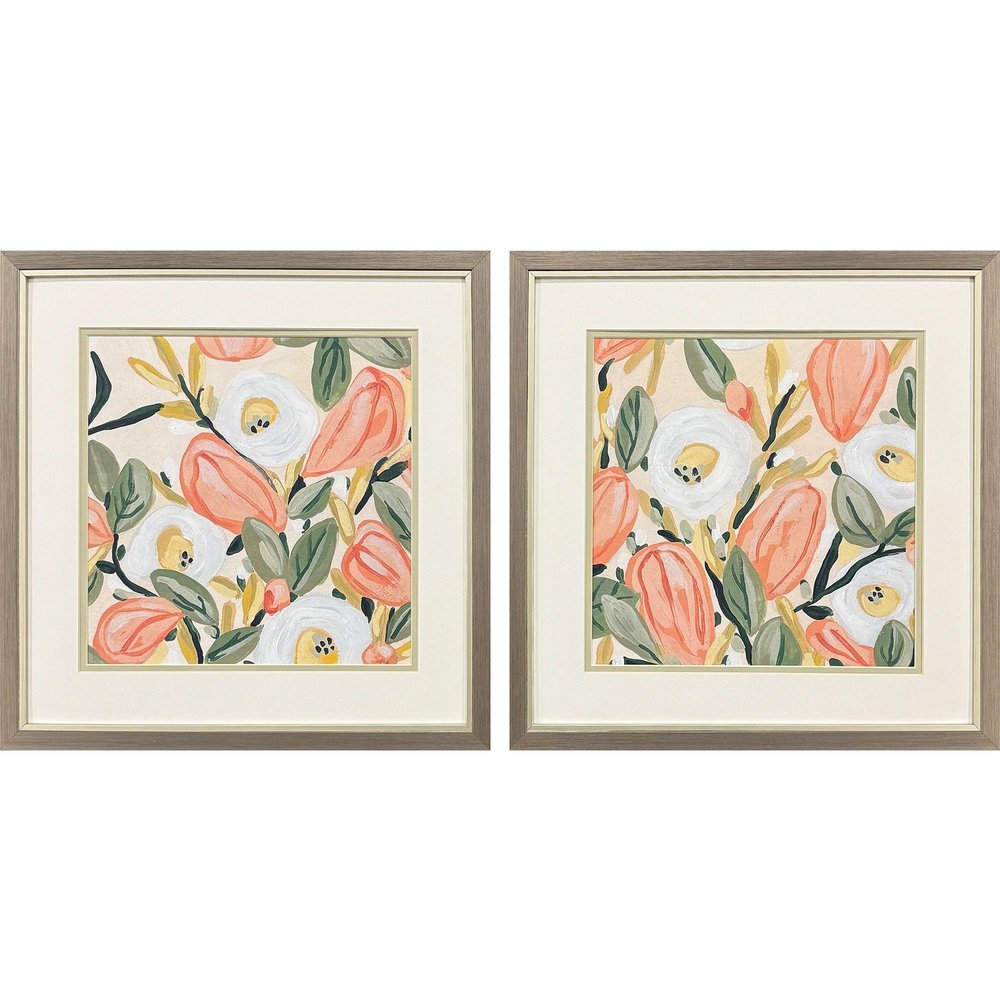 Set Of Two Gleeful Garden Silver Framed Wall Art