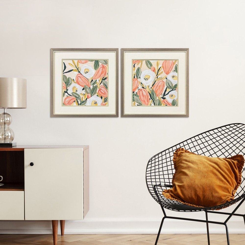 Set Of Two Gleeful Garden Silver Framed Wall Art HomeRoots