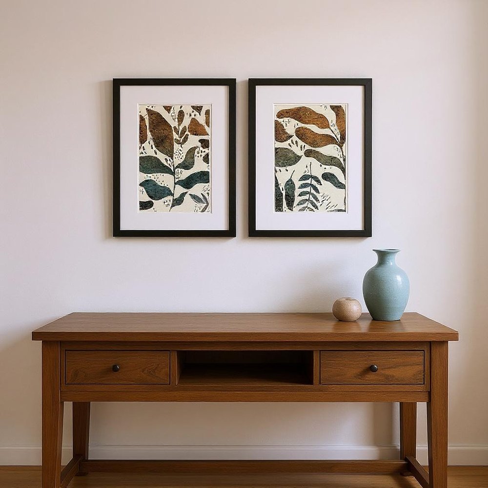 Set Of Two Dyed Fall Brown Framed Wall Art