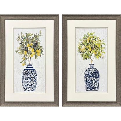 Set Of Two Lemon Tree Chinoiserie Pot Brown Framed Wall Arts